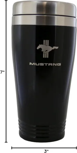 Vista 4 de Ford Mustang Tri-Bar - Taza de viaje de acero inoxidable, color negro