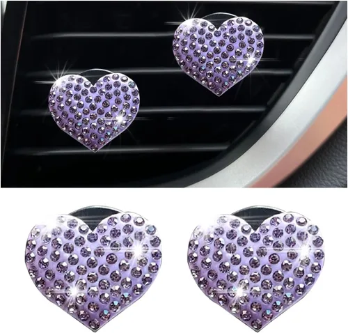 Vista 9 de Osilly - Clips brillantes para ventilación de automóvil, 2 piezas; adorno brillante con forma de corazón para salida de aire acondicionado