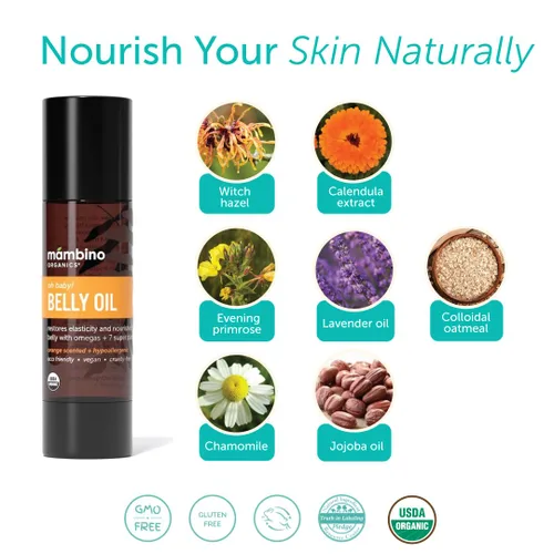 Vista 3 de Mambino Organics Oh Baby! Aceite de vientre para mujeres embarazadas, aceite orgánico para estrías para embarazo, elasticidad de la piel posparto