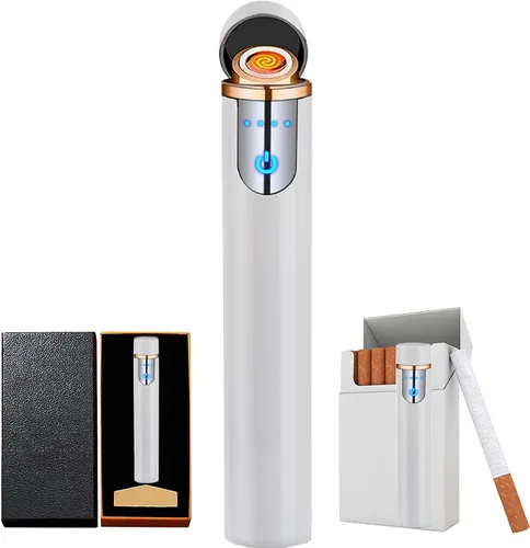 Vista 9 de Encendedor inteligente de huellas dactilares, recargable por USB, resistente al viento, sin llama, mini encendedor eléctrico cilíndrico