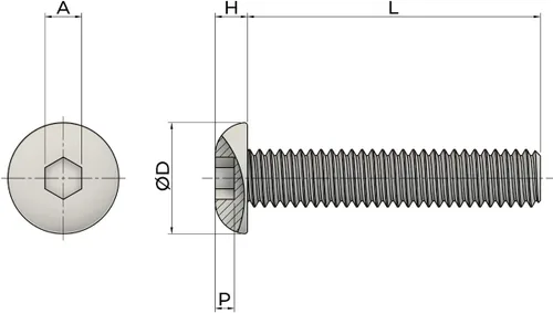 Vista 5 de 100 piezas M4-0.70 x 6 mm Tornillos de cabeza de botón con casquillo hexagonal, acero inoxidable 18-8, llave hexagonal Allen, ISO 7380