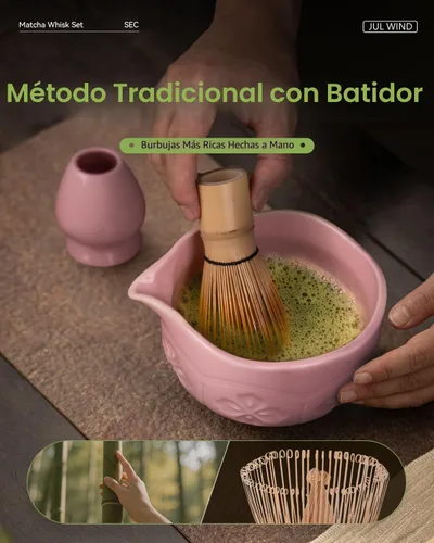 Vista 5 de Matcha Whisk Set, Matcha Set Includes Bamboo Whisk, Ceramic Bowl Rosa