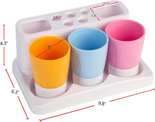 Vista 4 de Aebeky Juego familiar para cepillo de dientes para niños, organizador de almacenamiento de baño (naranja+azul+rosa)