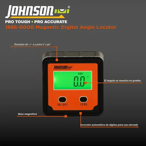 Vista 7 de Johnson Level & Tool 1886-0000 Localizador de Ángulo Magnético Digital con 2 Botones, Naranja, 1 Localizador