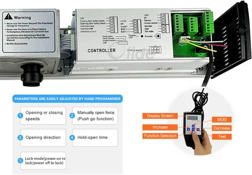 Vista 7 de Abridor de puerta giratoria automático negro Olide-120B con 2 botones de presión delgados con cable Olide-515