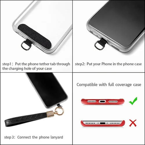 Vista 2 de Correa de cuero para teléfono celular, correa para teléfono celular, cordón para teléfono con lengüeta, manos libres, llavero para mujer