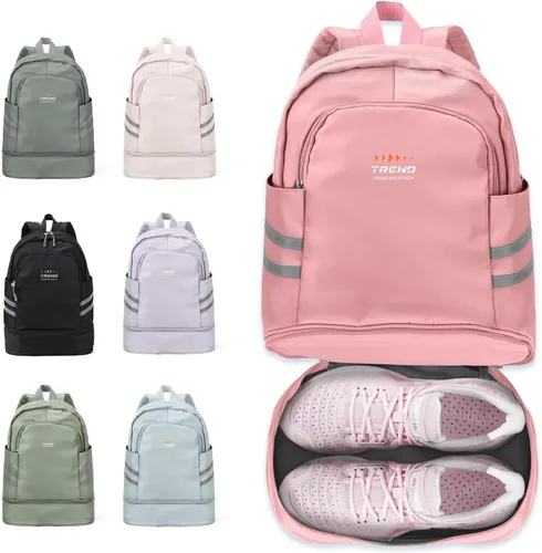 Vista 28 de coofay Mochila de gimnasio para mujer, bolsa de gimnasio con compartimento beige (A-Beige)