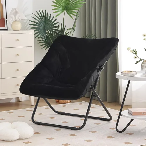 Vista 16 de Furlide Silla platillo, cómodas sillas de dormitorio, silla plegable de piel sintética de gran tamaño, silla plegable con marco de metal para sala