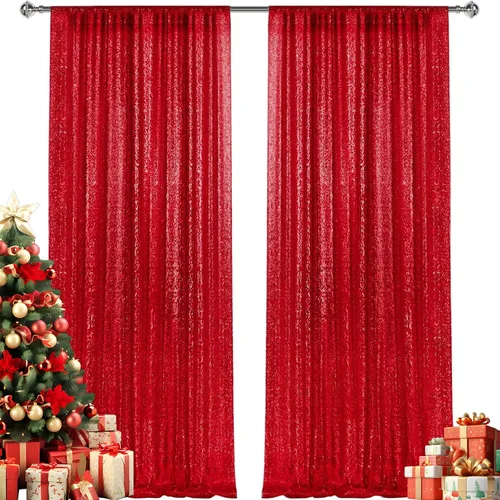 Vista 86 de 2 paneles de cortinas de fondo de lentejuelas verdes de 8 pies, cortinas de fondo de fotografía con purpurina para decoración de Navidad, boda
