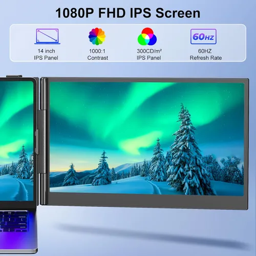Vista 4 de Extensor de pantalla para laptop, monitor portátil FHD 1080P IPS de 14 pulgadas para laptop, ultrafino de 0.17 pulgadas y 1.3 libras, pantalla dual