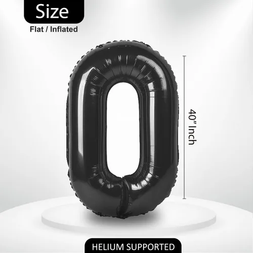 Vista 3 de 0 globos negros de 40 pulgadas – Fácil de inflar y desinflar reutilizable, globos de aluminio de Mylar número 0 de alta calidad para cumpleaños