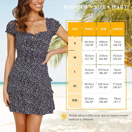 Vista 9 de YOBECHO Vestido corto de playa con cuello corazón y cintura alta con estampado floral para mujer