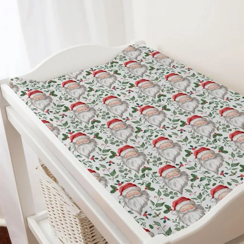 Vista 4 de Divertidas fundas para cambiador de Papá Noel, diseño de hojas de abeto de cerezo, para bebés, niños y niñas, para invierno, suaves, transpirables