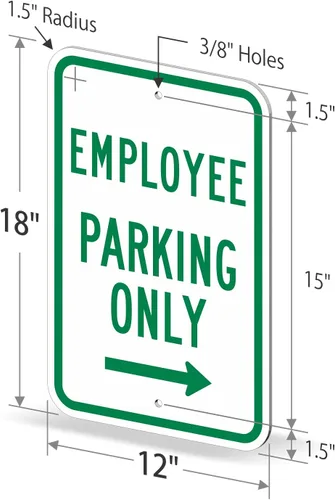 Vista 6 de SmartSign Letrero de metal "Employee Parking Only" de 18 x 12 pulgadas con flecha derecha, aluminio laminado inoxidable de 63 mil, verde y blanco