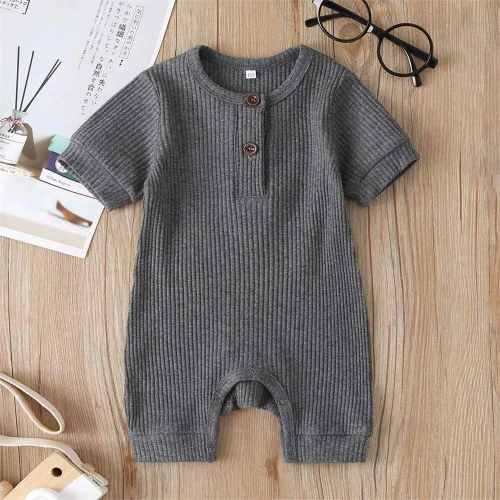 Vista 91 de Mameluco unisex de manga corta para bebé recién nacido, con botones, de una pieza, ropa de color sólido