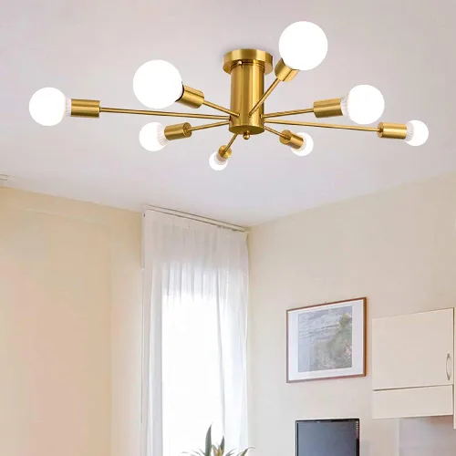 Vista 10 de LASENCHOO Lámpara de techo Sputnik, lámpara de techo de 8 luces Sputnik en níquel cepillado, lámparas de araña Sputnik, lámpara de techo moderna