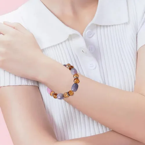 Vista 7 de Pulsera de cristal con cuentas de flores multicolor simples y frescas para enviar novias y amigos regalos para mujeres beige talla única