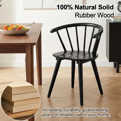 Vista 4 de DUHOME Windsor - Juego de 2 sillas de comedor de madera negra, sillas de comedor con brazos, respaldo de husillo de granja, sillas de cocina