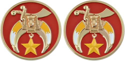 Vista 2 de Shriner Round Masonic Auto Emblema - [Rojo y Oro] [3'' de diámetro]