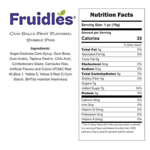 Vista 2 de Fruidles Bolas de goma de mascar rosas originales con sabor a frutas, golosinas de bufé de dulces, recambios de tamaño de máquina, certificado