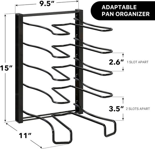 Vista 2 de SIMPLE HOUSEWARE Organizador de sartenes de altura ajustable con 5 compartimentos, color negro