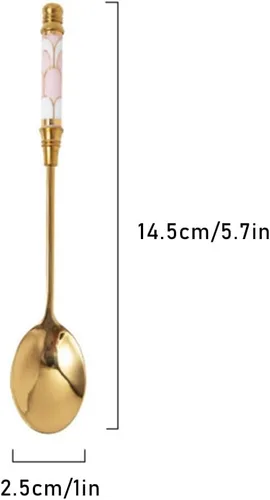 Vista 5 de Cucharas de café de acero inoxidable chapadas en oro, cucharaditas de acero inoxidable, cuchara de cerámica, cuchara de té y café para postre