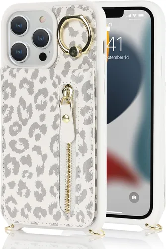 Vista 9 de Funda para iPhone 13 Pro Max con tarjetero y correa para mujer, bolsa cruzada con soporte de anillo con cremallera para monedero Apple13promax