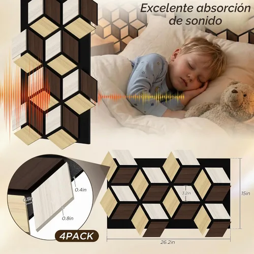 Vista 5 de Paquete de 4 paneles de pared acústicos, PVC 3D de 27 x 18 pulgadas, paneles de pared de madera insonorizados para decoración de pared