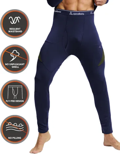 Vista 3 de CL convallaria Conjunto de ropa interior térmica para hombre con bragueta, capa base larga para invierno, equipo de caza, parte superior e inferior