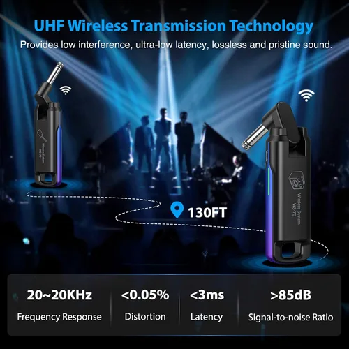 Vista 6 de LEKATO Sistema Inalámbrico de Guitarra UHF Transmisor y Receptor Inalámbrico de Guitarra Recargable Transmisor y Receptor de Audio Inalámbrico