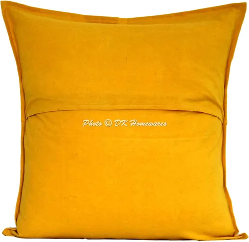 Vista 3 de Fundas de cojín decorativas de 24 x 24 pulgadas con bordado de espejo tradicional amarillo mango para habitación, bohemio, floral, cuadrado, algodón