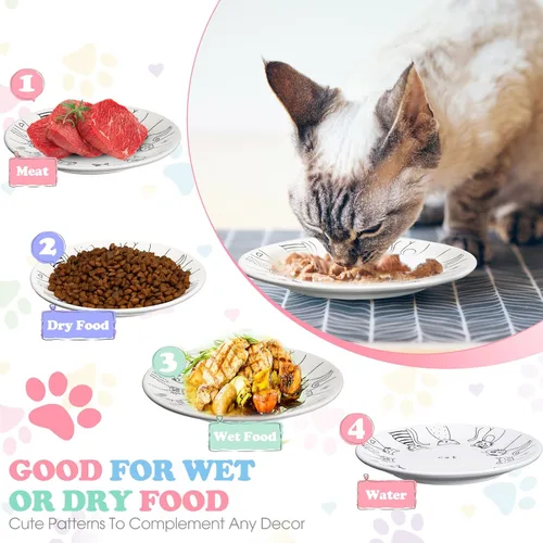 Vista 4 de Irenare Juego de 10 platos de cerámica para gatos de 6 pulgadas, anti fatiga y fatiga para gatos, lindos platos poco profundos para comida y agua