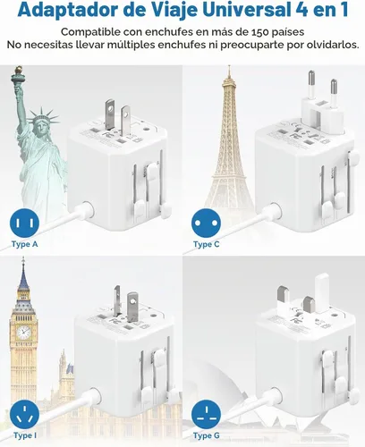 Vista 3 de Adaptador de enchufe multipaís, adaptador de corriente internacional de 3