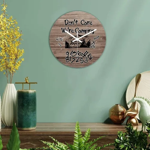 Vista 4 de Reloj de pared de madera vintage, estilo retro, redondo, decorativo, funciona con pilas, con números arábigos irregulares, para sala de estar