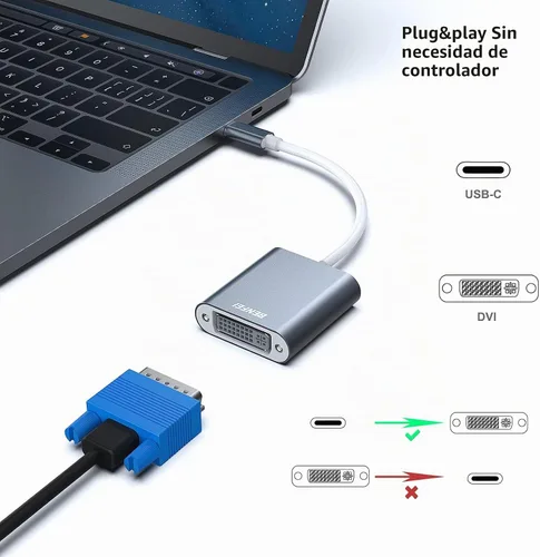 Vista 2 de BENFEI Adaptador USB C a DVI, adaptador tipo C a DVI [compatible con Thunderbolt 3/4] con iPhone 15 Pro/Max, MacBook Pro/Air 2023, iPad Pro, iMac