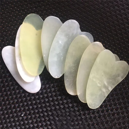 Vista 2 de Jade Guasha Board - Rascador de piedra gouache natural, levantamiento de ojos, adelgazante, terapia de acupuntura, masaje Gua Sha, herramienta