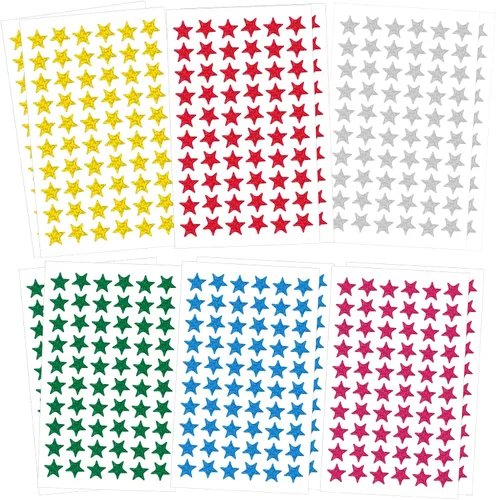 Vista 11 de 1080 UNIDADES de calcomanías de estrella doradas, calcomanías de estrella pequeñas, 20 hojas de calcomanías de estrella metálicas de aluminio