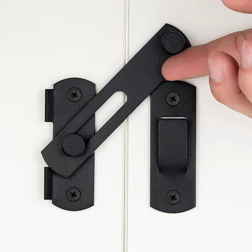 Vista 13 de 3 paquetes de pestillos de puerta abatible, 3.93 x 2.75 pulgadas, cerradura de seguridad negra para valla de madera de granero, puertas francesas