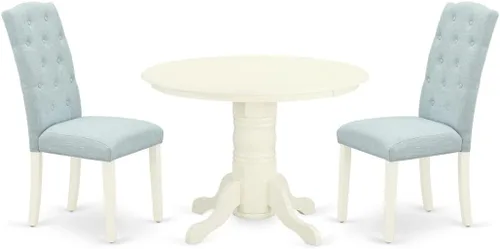 Vista 7 de East West Furniture SHCE3-BLK-21 - Juego de mesa de comedor moderno de 3 piezas que contiene una mesa de cocina redonda con pedestal y 2 sillas