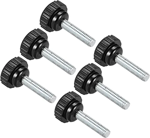 Vista 15 de Perillas de sujeción moleteadas, rosca macho M4 x 0.394 in, cabeza de 0.630 in, pomos de plástico termoestable para tornillo de pulgar negro