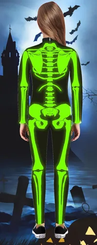 Vista 2 de TCHH - Disfraz de esqueleto de Halloween para niños y niñas, estampado 3D, talla 7 a 14 años