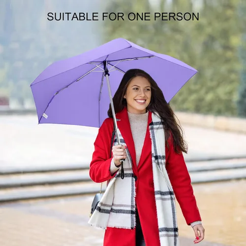 Vista 58 de LEAGERA Paraguas de viaje compacto para bolso, mango plano, impermeable para lluvia ligera
