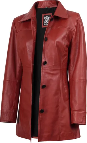 Vista 3 de Decrum Real Lambskin 3/4 Length Leather Jacket Car Coat Style for Women Beige