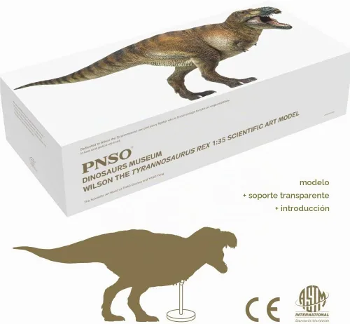 Vista 4 de PNSO Dinosaur Museums Series: Wilson the Tyrannosaurus Rex 1:35 T. Rex Exhibit Set, mandíbula de apertura, base de visualización, manual de 48