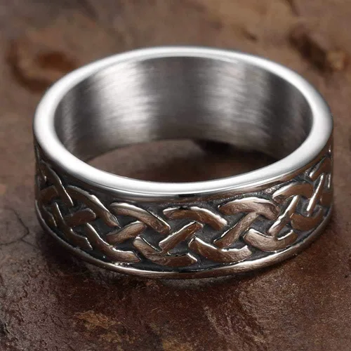 Vista 2 de Jude Jewelers Anillo de boda de estilo vintage nudo celta ondulado de 8 mm de acero inoxidable