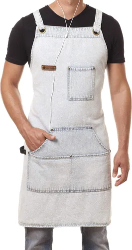 Vista 2 de Delantal de cocina profesional diseñado para cocina, barbacoa, parrilla, 10 onzas, babero ajustable para mujeres y hombres, con lazo para toalla