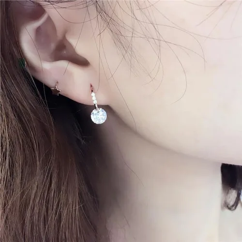 Vista 5 de SAGEKING 2024 New 585 Purple Gold Inlaid Round Gemstone Earings Fashion Jewelry 2024 Simple Style 14K Rose Gold Classic Design Jewelry For Women