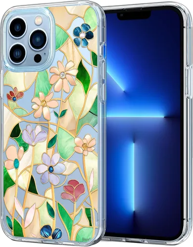 Vista 10 de Unov Funda para iPhone 14 iPhone 13, transparente con diseño, ajuste delgado, buen agarre, funda para teléfono en relieve, cubierta protectora a