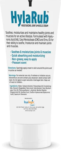 Vista 2 de HylaRub HA - Crema para articulaciones y músculos – Ácido hialurónico muscular con aceite de emú y CMO – No grasosa, calma, hidrata y mantiene
