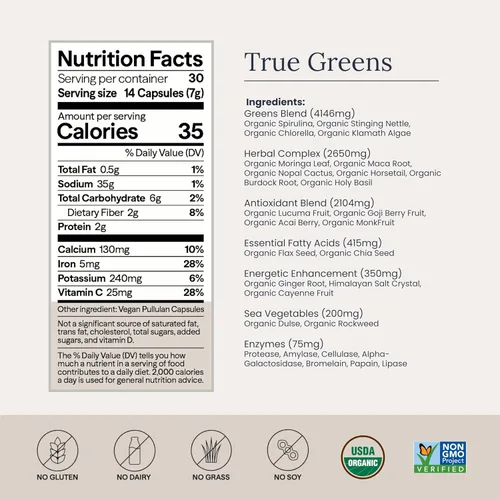Vista 4 de Cápsulas de superalimentos, cápsulas a base de algas verdes azules con 28 superalimentos orgánicos, sin rellenos ni pastos, energía y longevidad